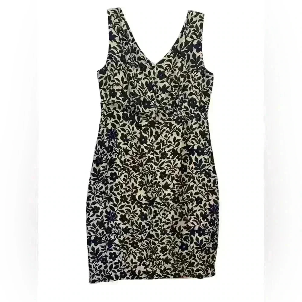 Garnet Hill Black and Cream Floral Mini Dress